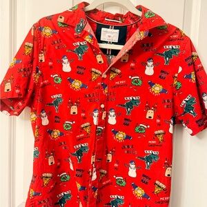 Christmas Shirt Denim & Flower Vibrant Red Animal Print Shirt